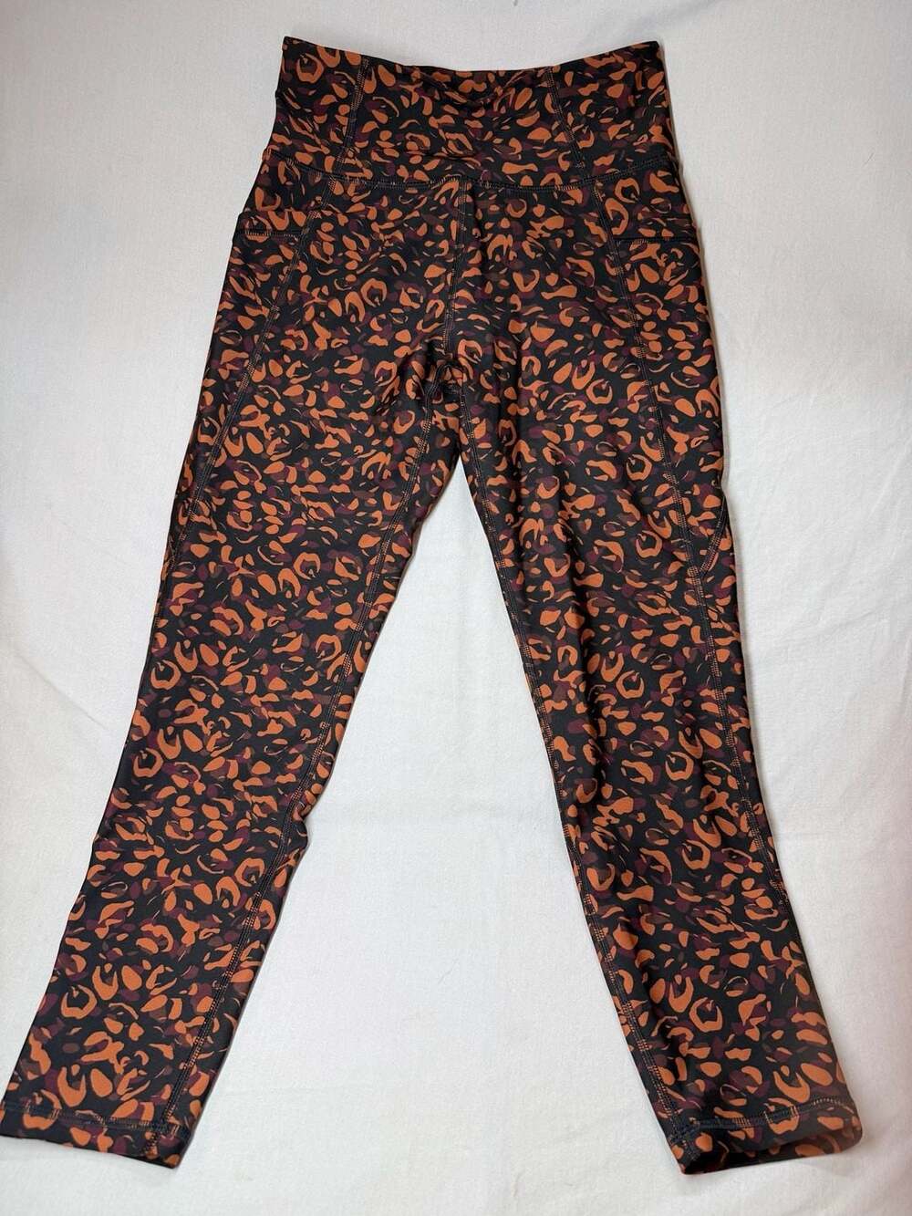 X by Gottex Brown Tortoise Print High Waisted Ankle Leggings with Pockets